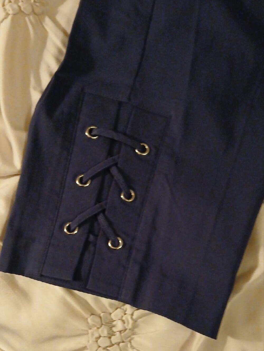 Christopher&Banks Navy Capri Pants with Side Eyelet Detail
